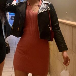 Abercrombie & Fitch Pink Ribbed Knit V Neck Collared Mini Dress size XXSP